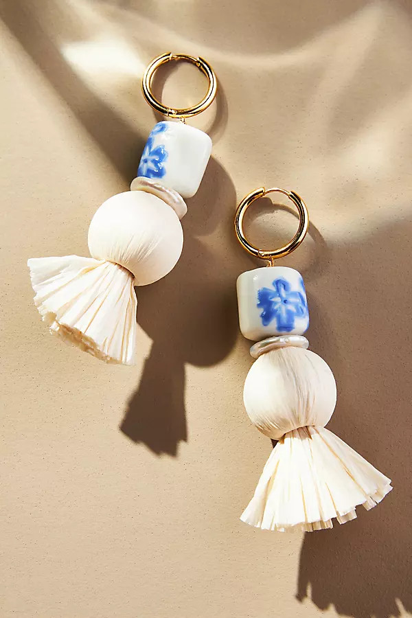 Floral Raffia Drop Earrings By Anthropologie in Assorted | Anthropologie (US)