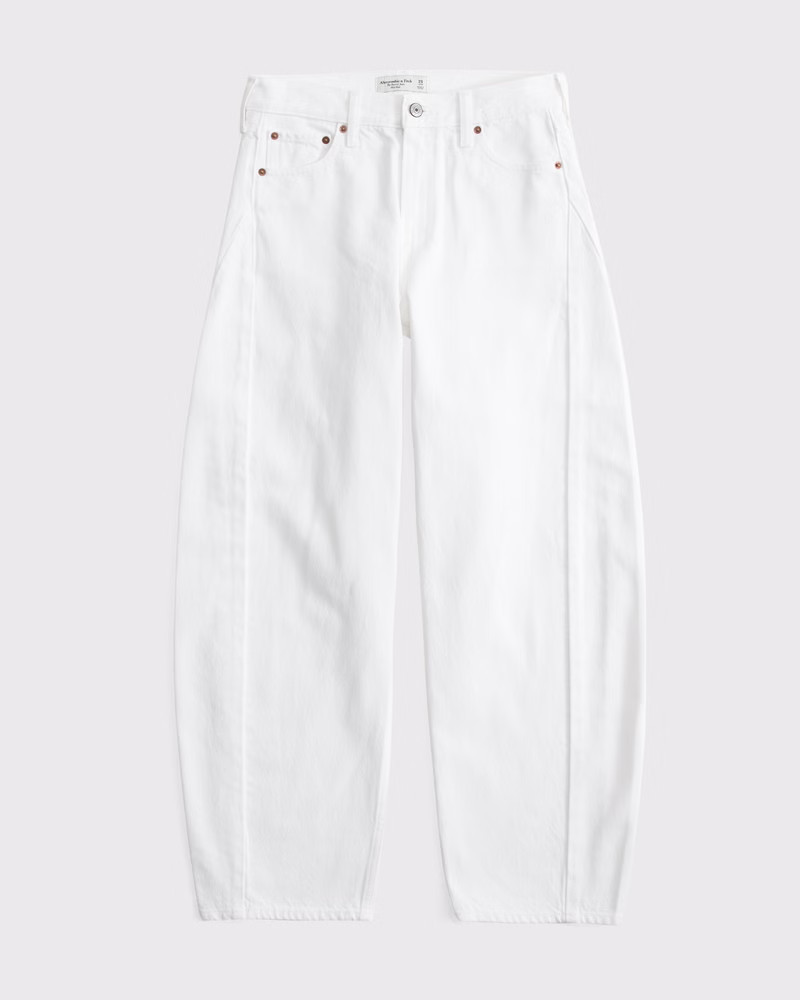 Abercrombie & Fitch Women's Mid Rise Barrel Jean in White - Size 28 | Abercrombie & Fitch (US)