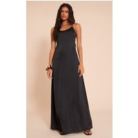 Black Satin Scoop Neck Spaghetti Strap Maxi Dress | PrettyLittleThing US
