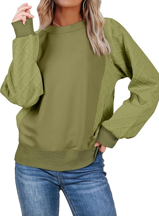 SHEWIN Womens Crewneck Sweatshirts Patchwork Texture Long Sleeve Tops Casual Loose Pullover Sweat... | Amazon (US)