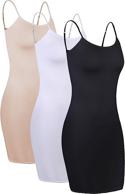 WILLBOND 3 Pieces Basic Cami Women Long Tanks Top Dress with Strap, Solid Color | Amazon (US)