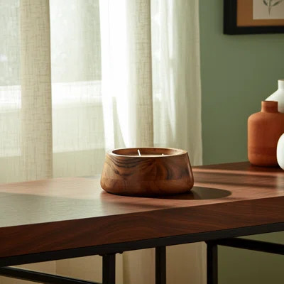 6" Brown Acacia Wood Scented Candle - Handcrafted Wax Candle in Wooden Bowl - Casual Home Decor for Bedroom, Living Room, Office | Wayfair North America