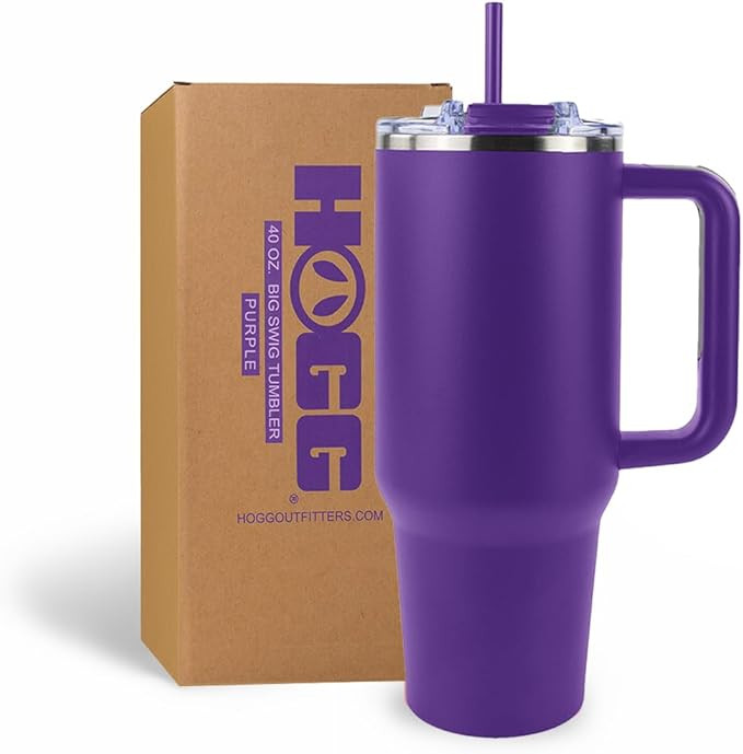 Hogg Big Swig 40 oz Tumbler with Handle and Straw - Purple, 40oz Insulated Stainless Steel, Water... | Amazon (US)