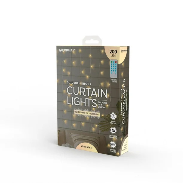 Merkury Innovations Warm White Cascading Curtain Lights with Music Sync for Outdoor and Indoor Us... | Walmart (US)
