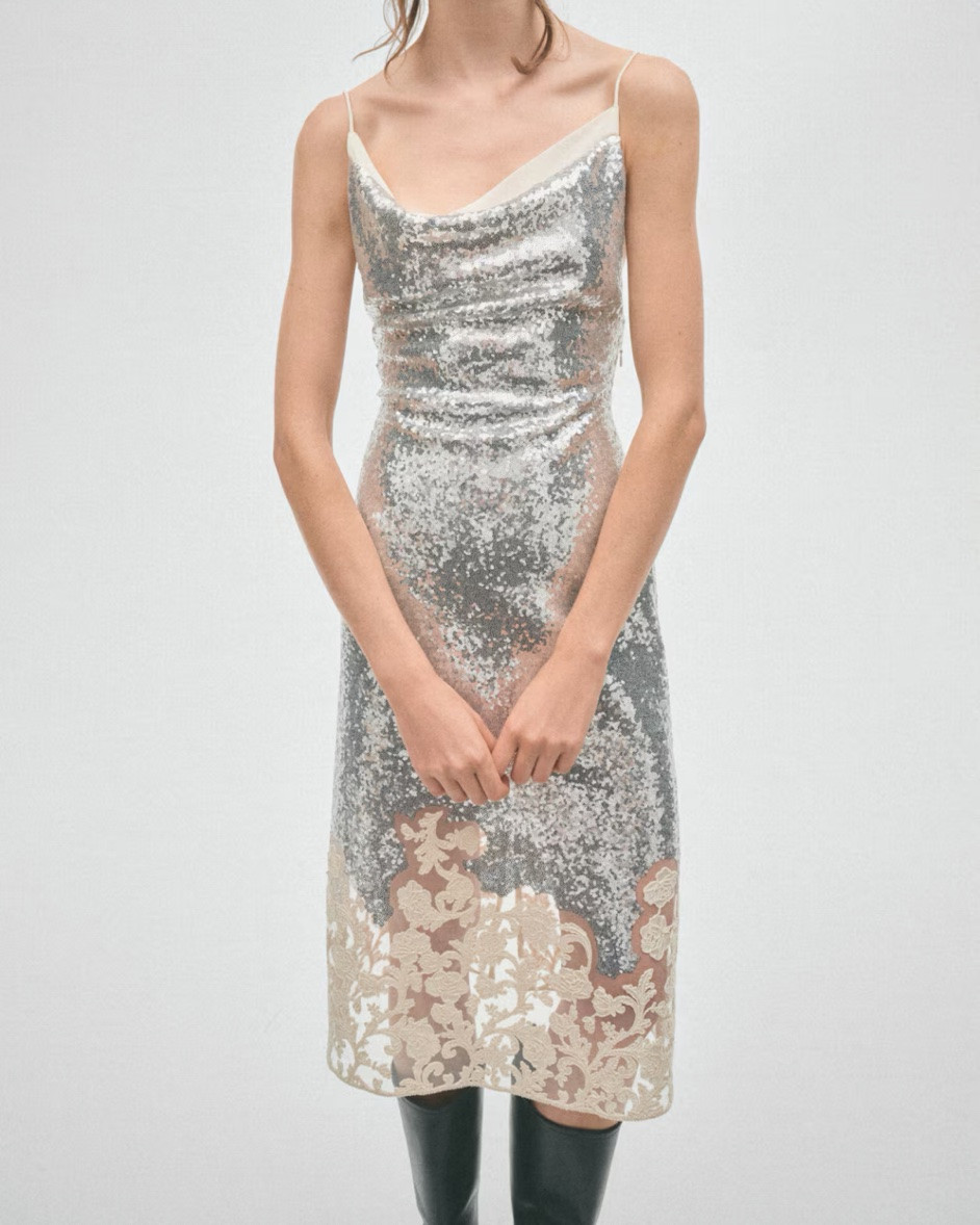 Silver sequined lace trim midi dress

#LTKSeasonal