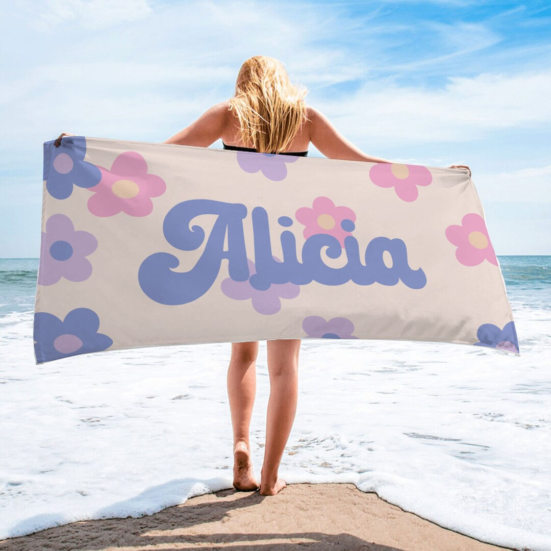 Retro Flower Pattern Custom Name Towel,Personalized Vintage Pool Towel,Birthday Vacation Gift,Gif... | Etsy (US)