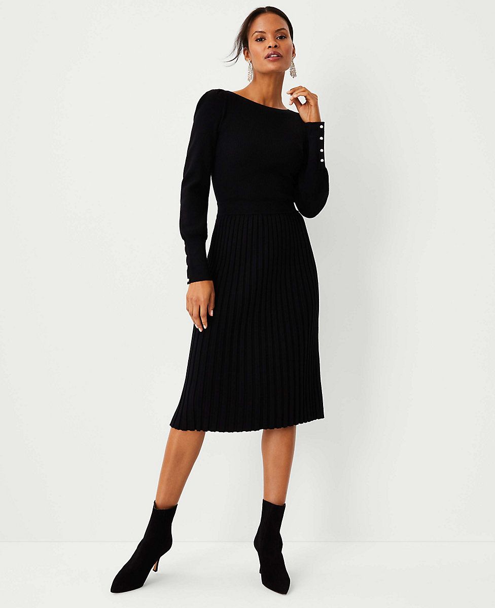 Pearlized Button Cuff Sweater Dress | Ann Taylor (US)