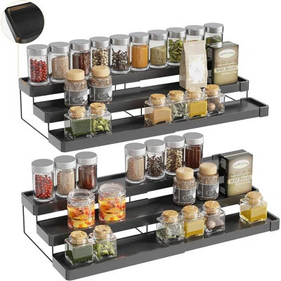 2 Pack Expandable Spice Rack Organizer For Cabinet - 3 Tier Adjustable Cabinet Spice Organizer Easy Visibility - Spice Organizer For Cabinet Counterto | Wayfair North America