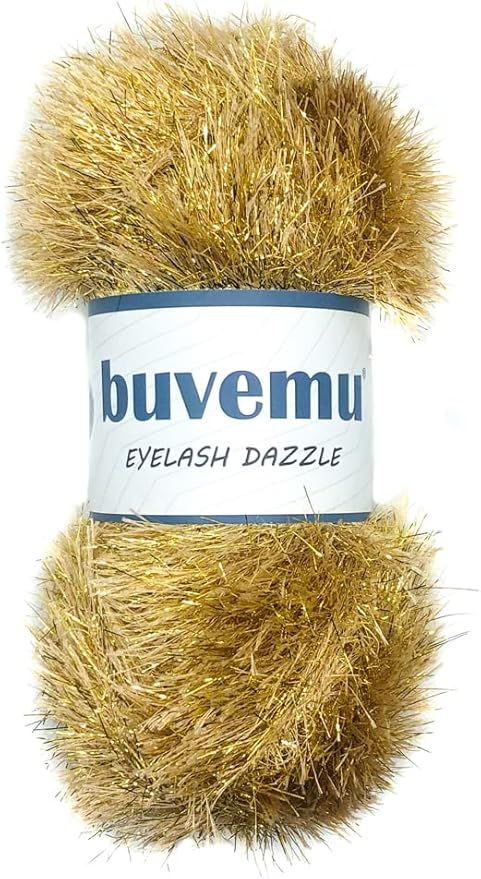 Buvemu Eyelash Dazzle Fun Fur Yarn with Metallic Sparkle 100 Gram (3.53 Ounces) 120 Yards (110 Me... | Amazon (US)