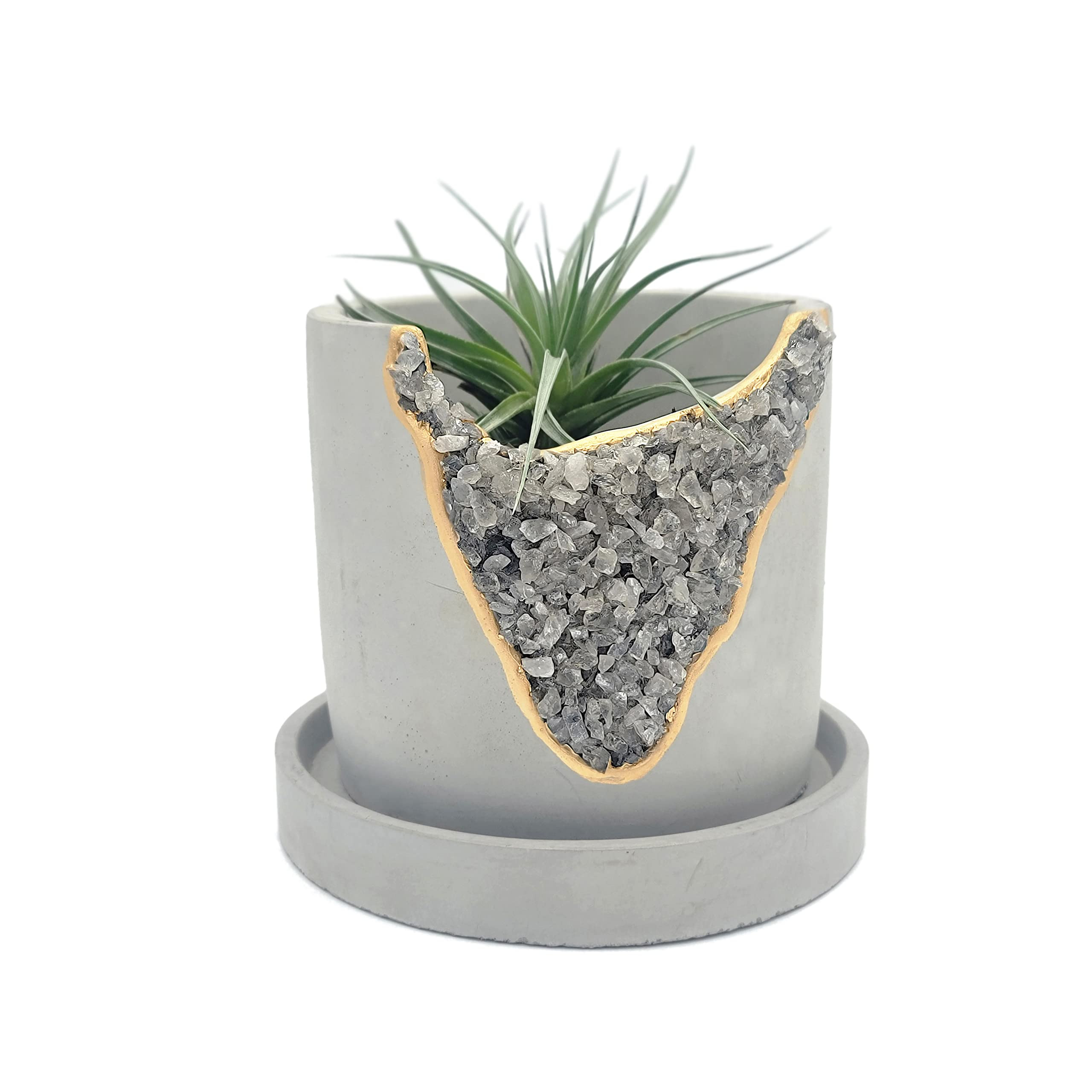4 Inch Crystal Plant Pot with Saucer - Cement Geode Planter - Concrete Pots for Plants - Modern S... | Amazon (US)