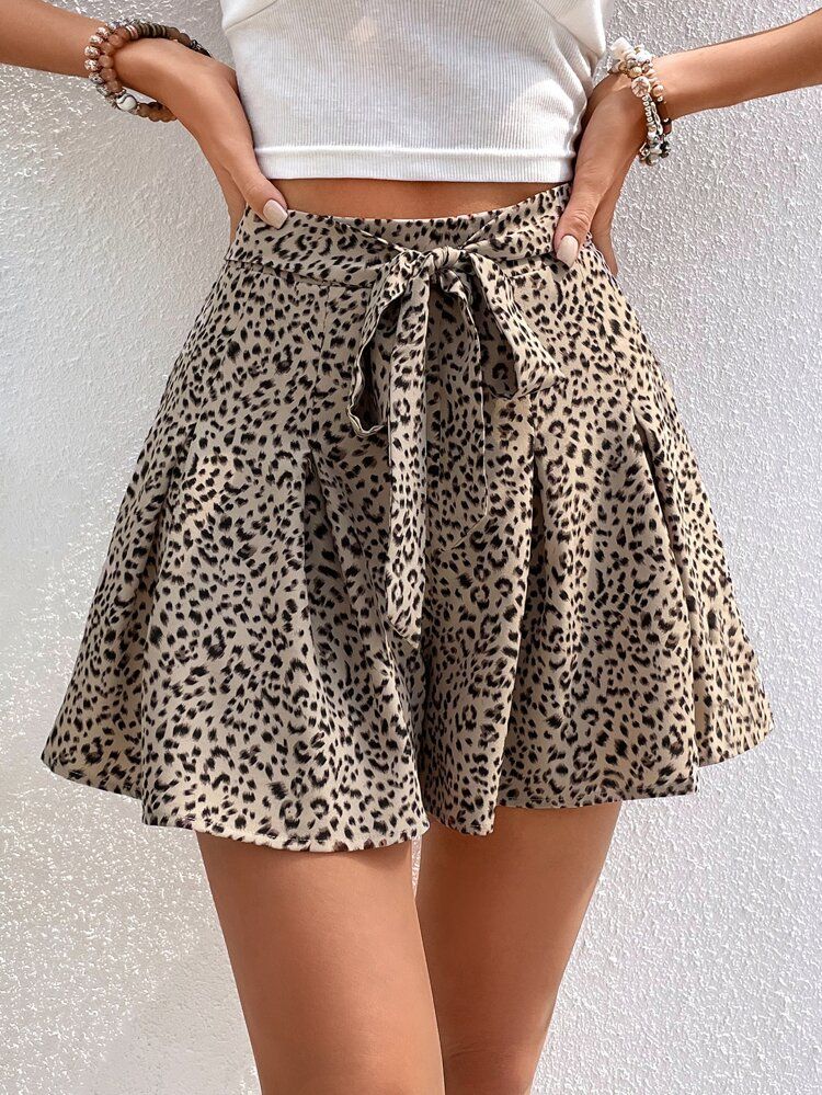 Leopard Print Wide Leg Shorts | SHEIN