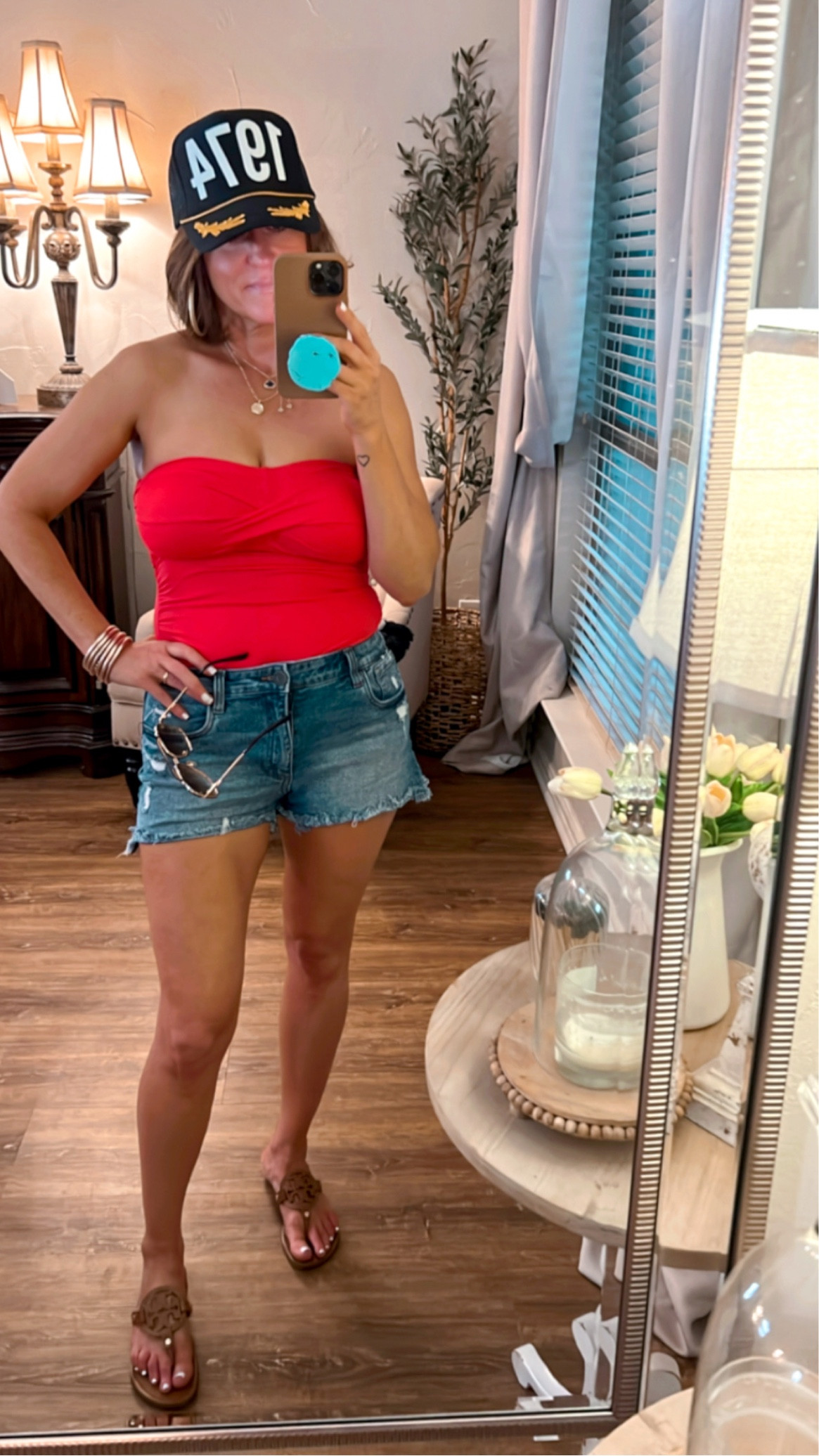 Red strapless swimsuit from Walmart!  Wearing size medium  

#LTKtravel #LTKover40 #LTKswim