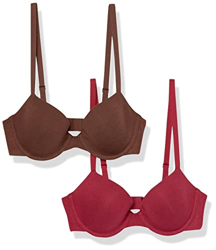 Amazon Essentials Women's Demi Cup Cotton Bra, Pack of 2, Chocolate/Red, 36DD | Amazon (US)