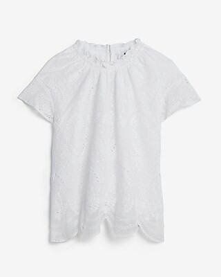 Eyelet Lace Ruffle Mock Neck Top | Express