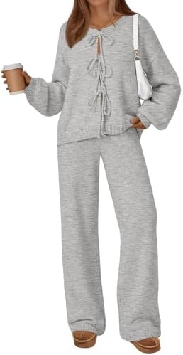 LILLUSORY Womens Lounge Sets 2 Piece Tie Front Oversized Sweater Airport Travel Winter Outfits 20... | Amazon (US)