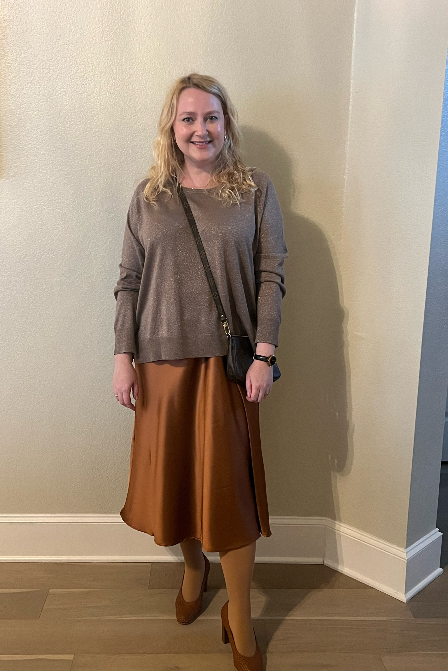 Sézane pumps, Falke tights, Amazon skirt, Zara gold top (liked similar), vintage Louis Vuitton pochette

#LTKmidsize #LTKitbag #LTKSeasonal