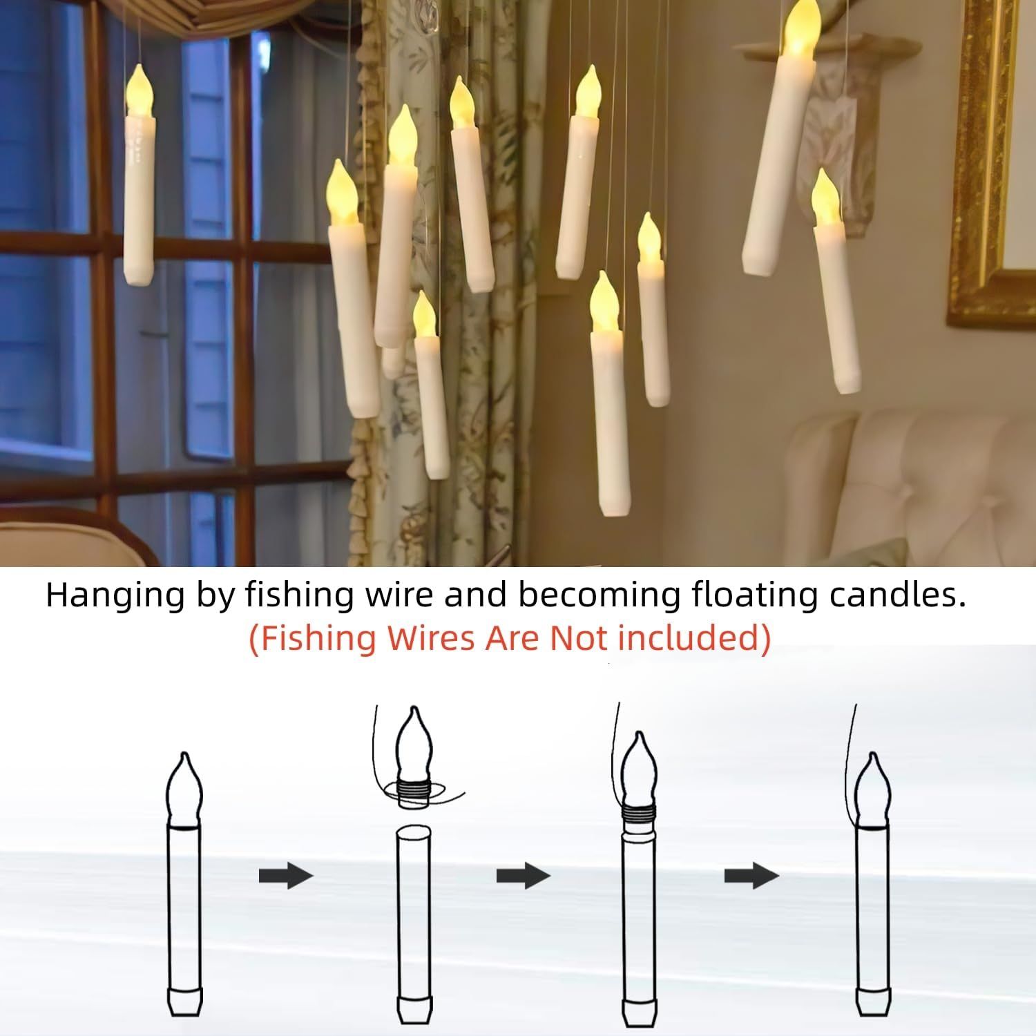 Homemory Hanging Floating Candles, 6.5 Inches Battery Operated Candlesticks, Flickering Flameless... | Amazon (US)