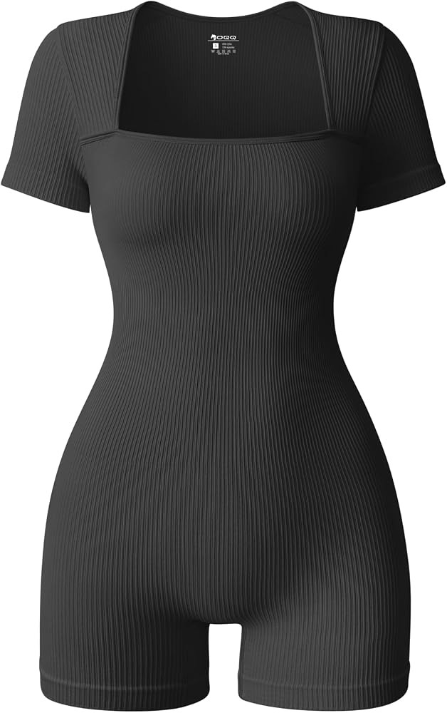 OQQ Women Short Sleeve Rompers Yoga Stretch Square Neck Exercise Rompers | Amazon (US)