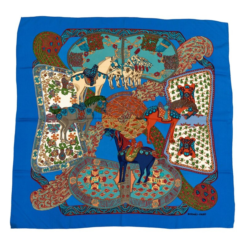Hermes Silk Scarf Carre 90 "ART des STEPPES" Blue Silk Scarf | Etsy (US)