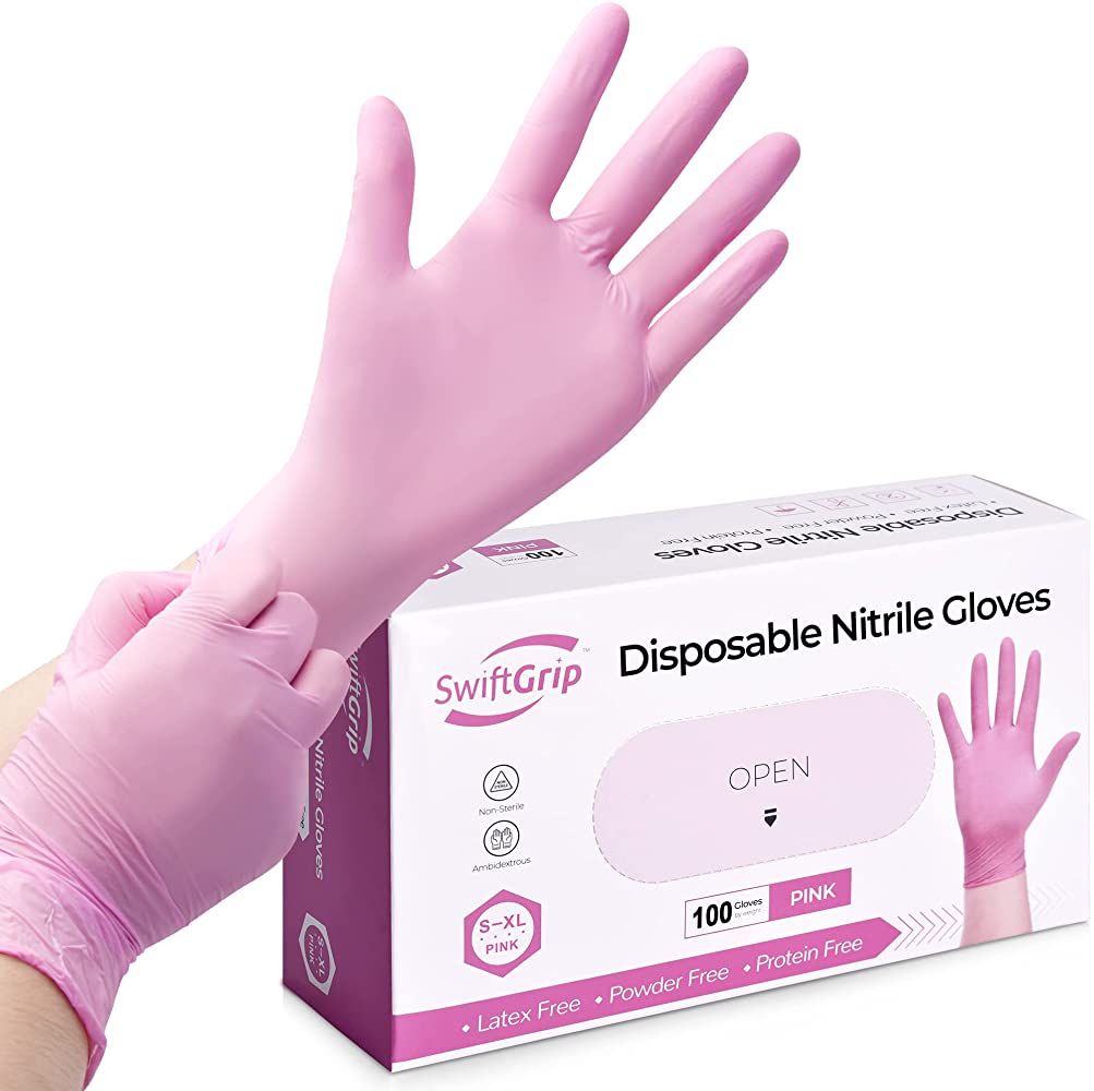 SwiftGrip Pink Nitrile Gloves, 3-mil, Pink Industrial Gloves Disposable Latex Free, Pink Cleaning... | Amazon (US)