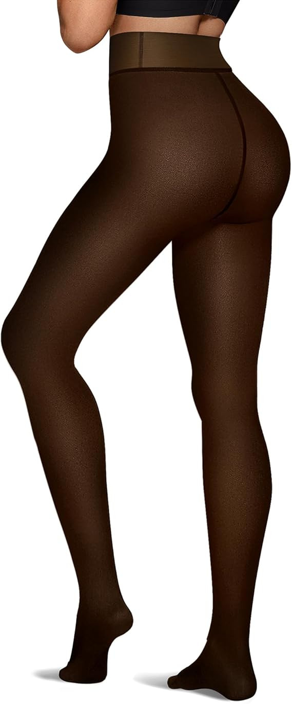 OEAK Womens Fleece Lined Tights Sheer Fake Translucent Pantyhose Thermal Tights High Waisted Foot... | Amazon (US)
