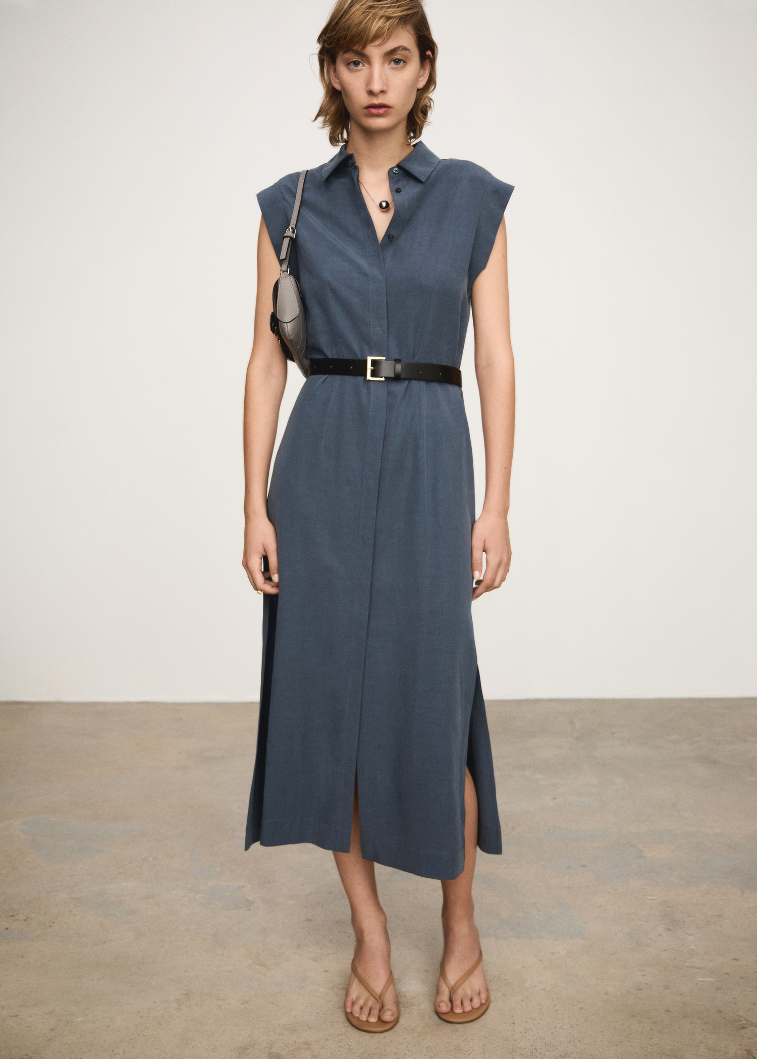 Lyocell dress with belt - Woman | MANGO USA | MANGO (US)