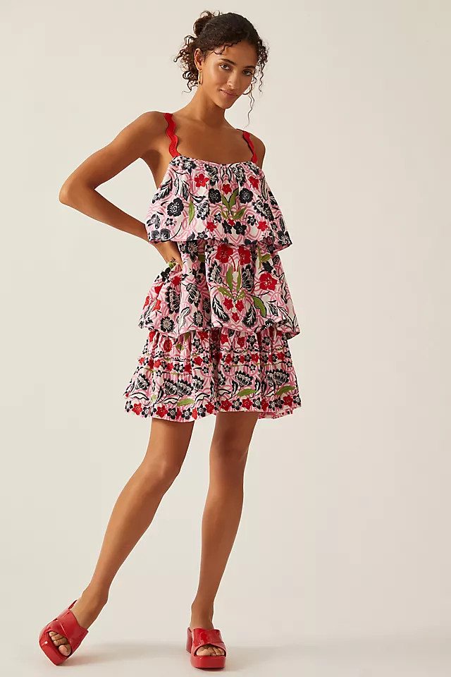 Maeve Tiered Printed Mini Dress | Anthropologie (US)