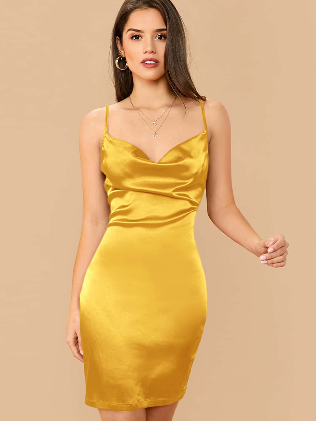 SHEIN Cowl Neck Satin Cami Dress | SHEIN