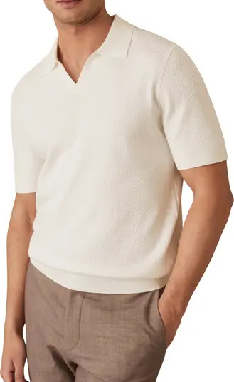 Reiss Tyne Textured Johnny Collar Polo Sweater | Nordstrom | Nordstrom