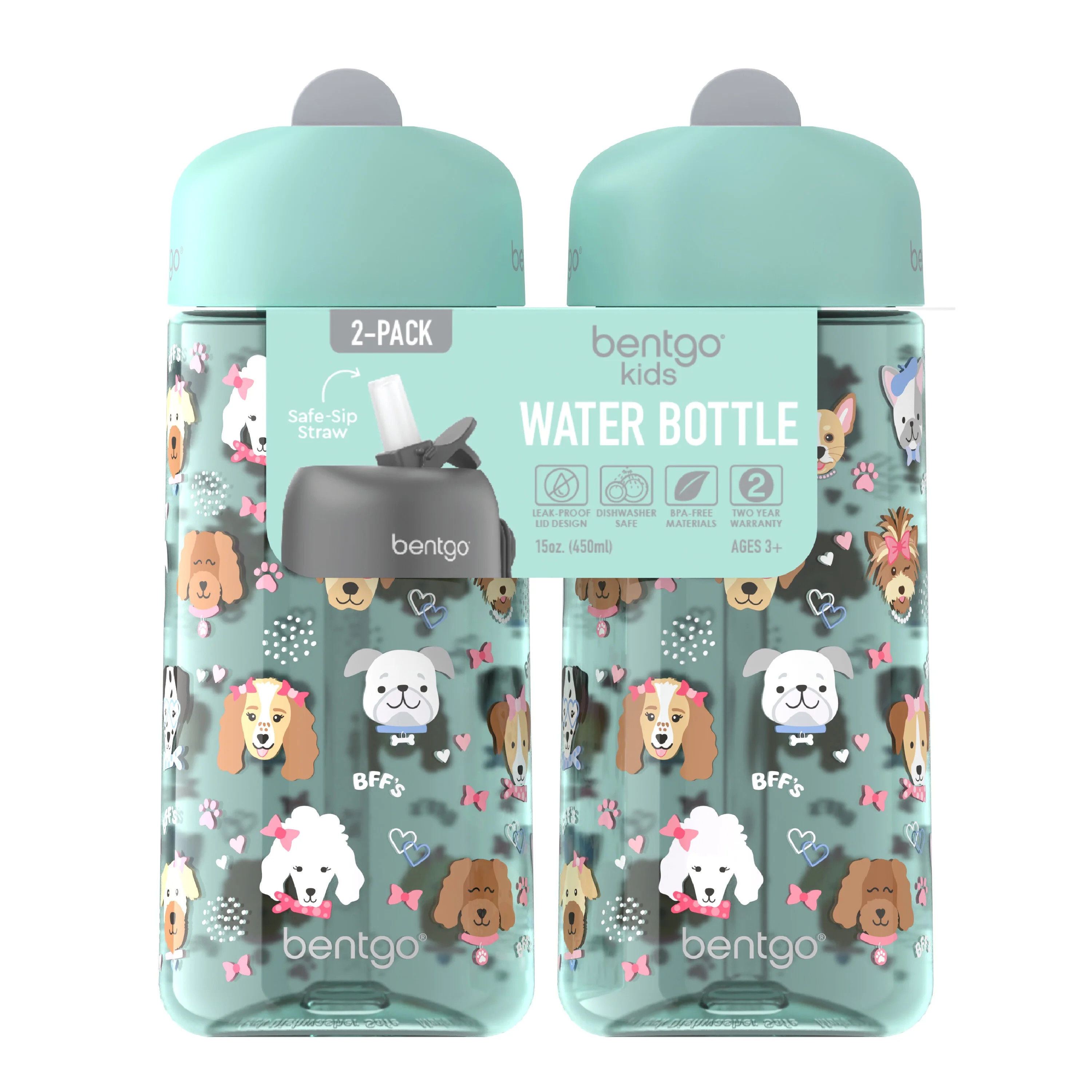 Bentgo Kids Water Bottle (2-Pack) - Puppy Love | Walmart (US)