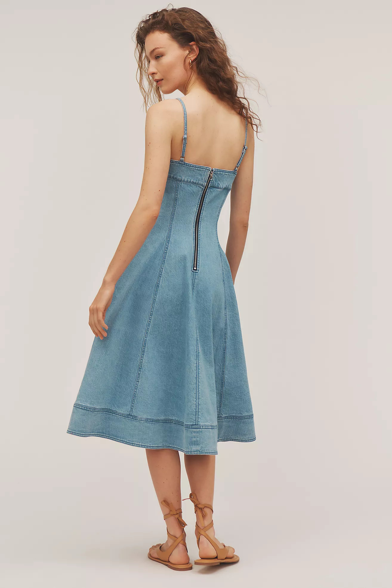 Pilcro Square-Neck Seamed Chambray Midi Dress | Anthropologie (US)