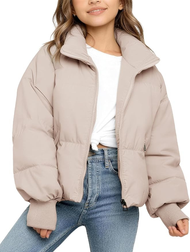 Flygo Girls Winter Puffer Jacket Warm Short Kids Zip up Long Sleeve Puffy Quilted Jackets Coat Ou... | Amazon (US)