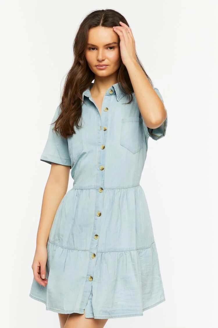 Denim Button-Front Mini Dress | Forever 21 (US)