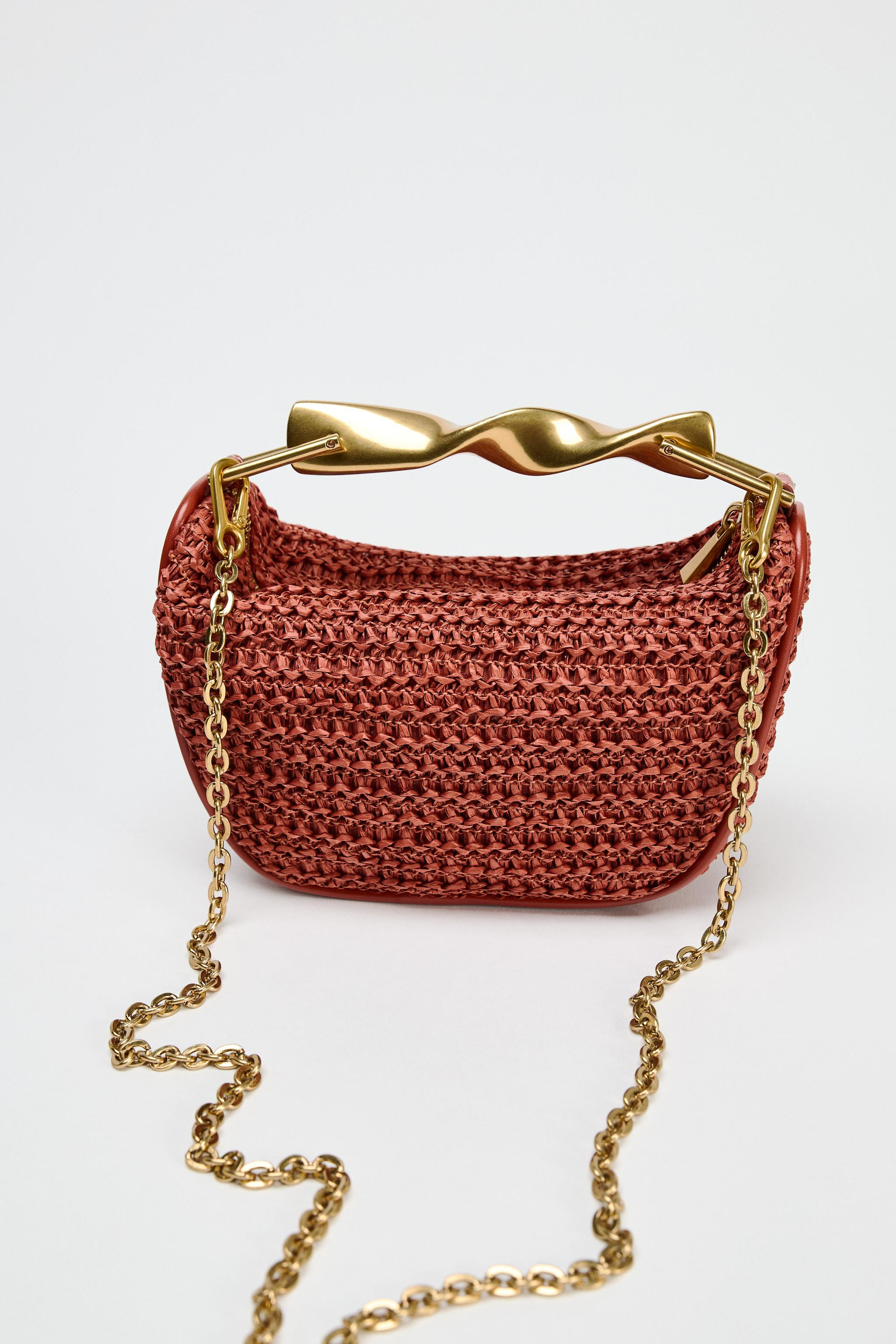 Mini braided bag with a braided top. Metallic gold top handle and double adjustable and detachabl... | Zara US