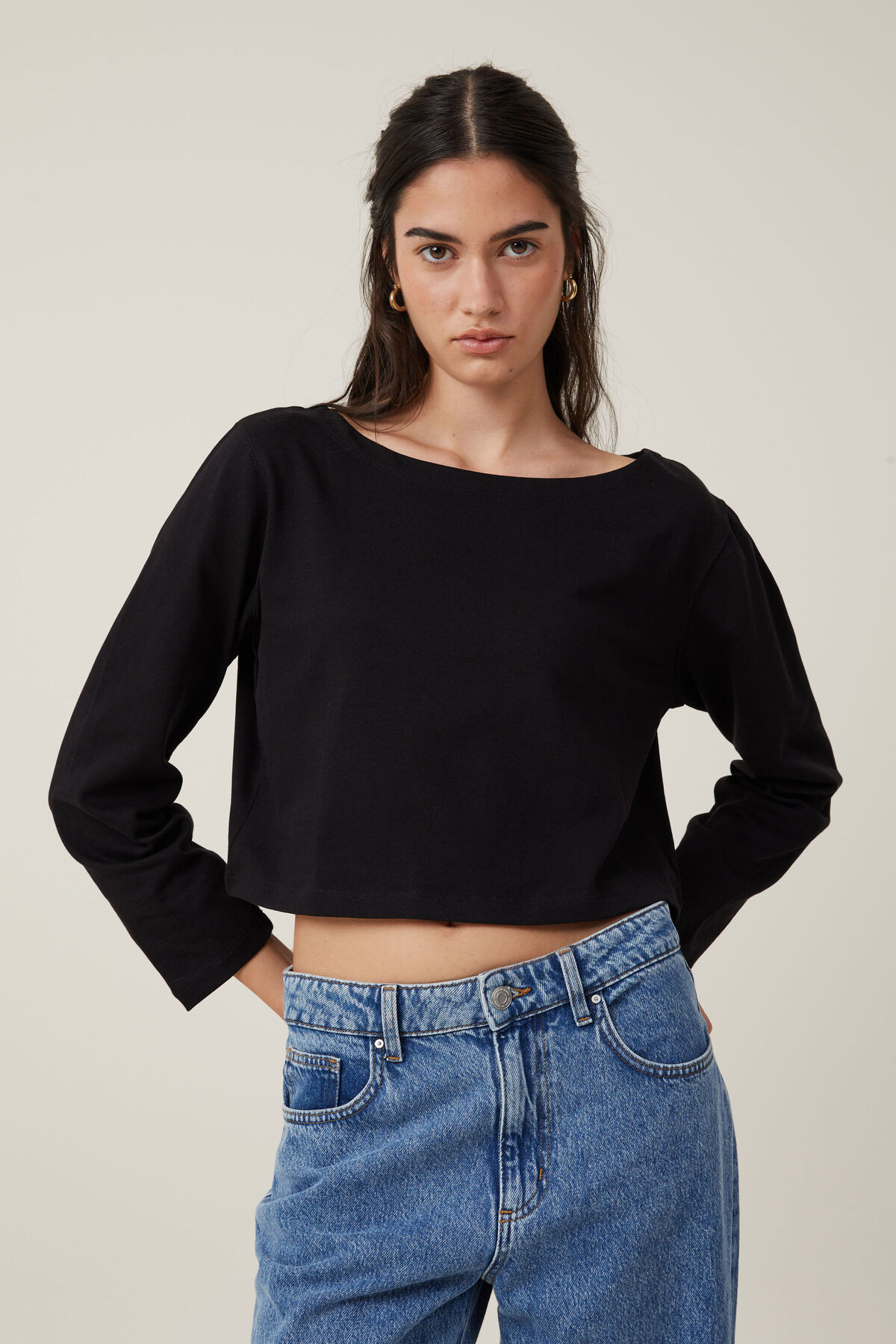 Jordyn Boat Neck Chopped Long Sleeve Top | Cotton On (US)