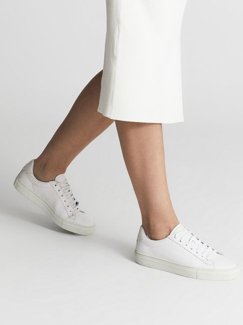 Reiss White Finley Lace Up Leather Trainers | Reiss UK
