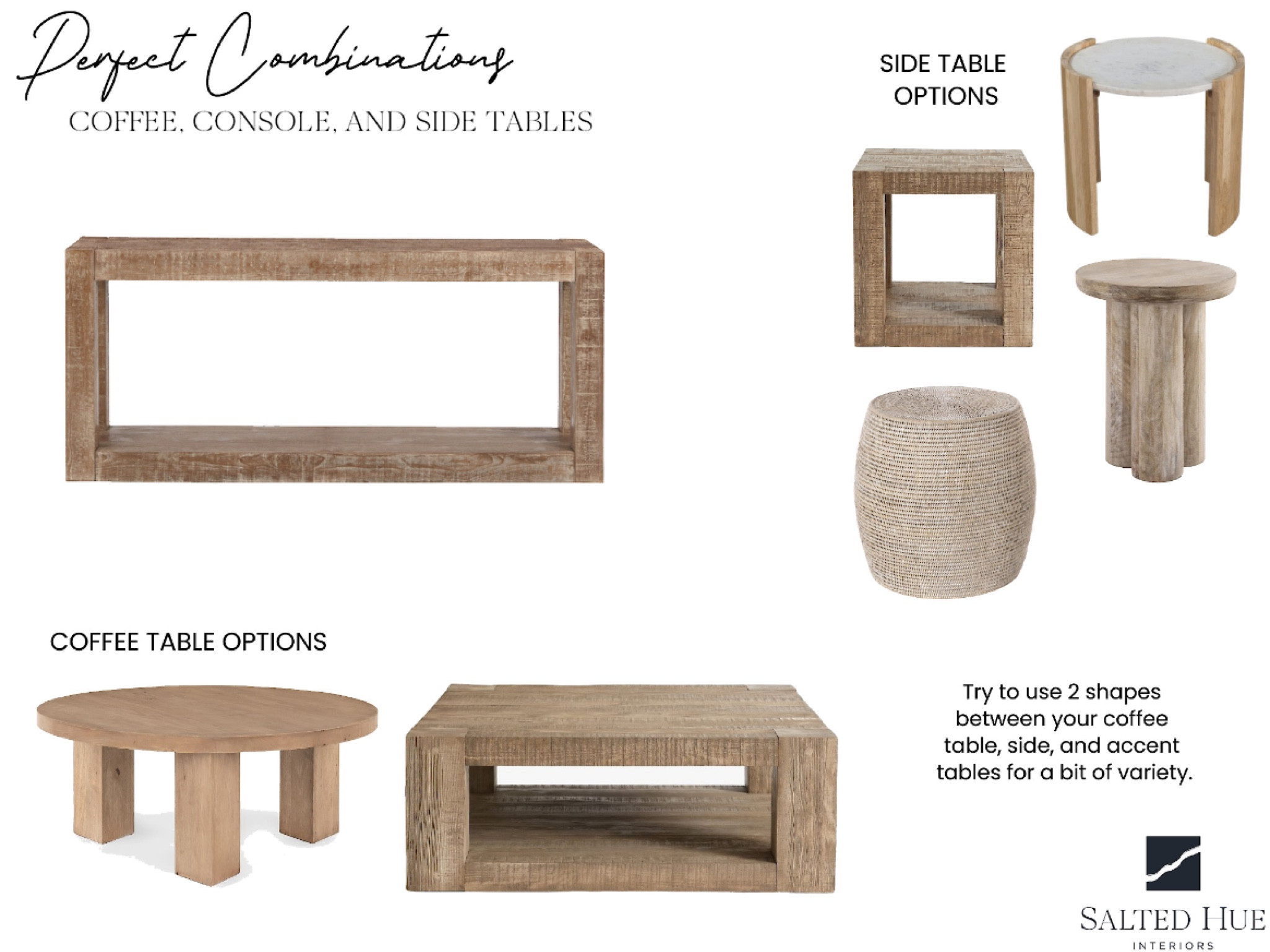 Beautiful wood console table combined with round and square coffee table, side table, accent table, end table, natural, living room design, entry design, home decor 

#LTKhome #LTKstyletip #LTKFind