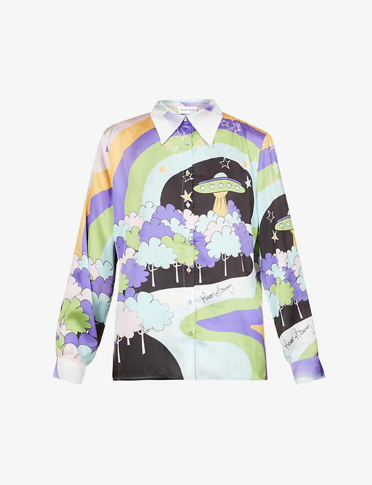 Nice To Meet You graphic-print recycled-polyester shirt | Selfridges