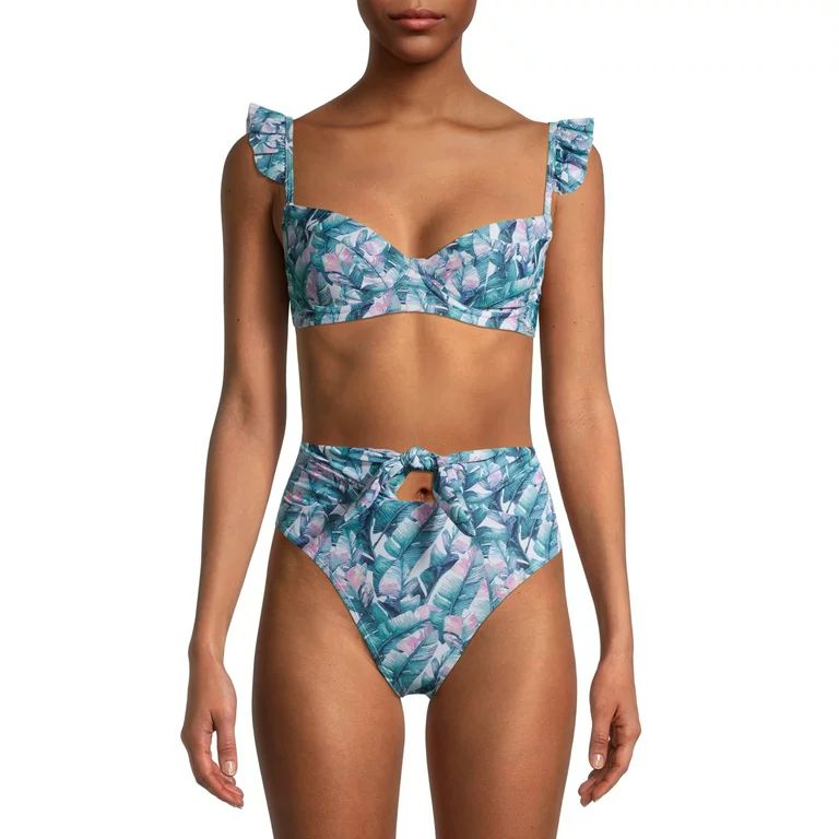 XOXO Women's Floral Ruffle Molded Bikini Top Swimsuit | Walmart (US)