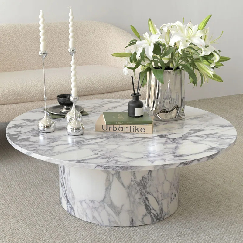 Asherville 40" Faux Marble Round Pedestal Coffee Table | Wayfair North America