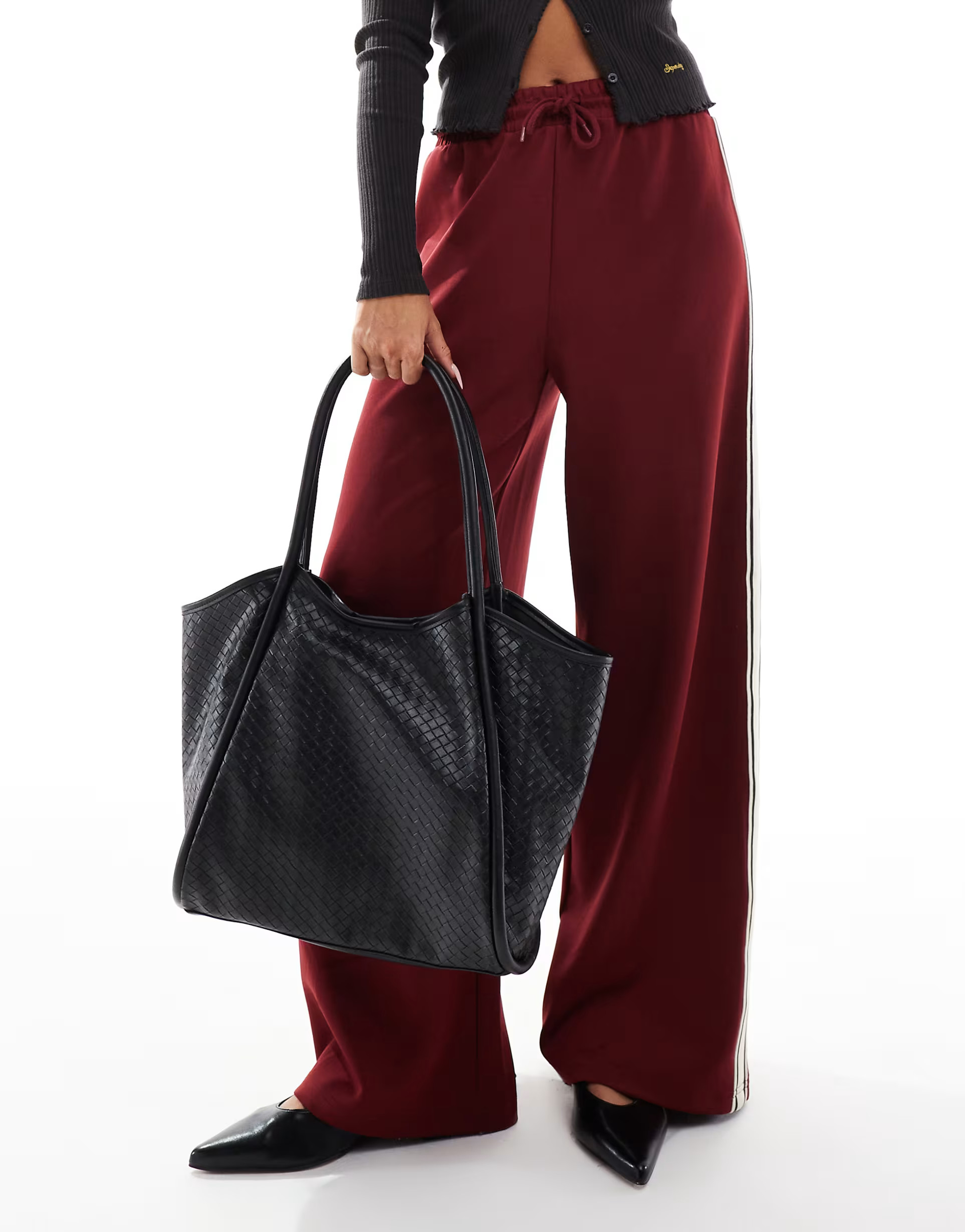 ASOS DESIGN weave tubular tote bag in black | ASOS (Global)