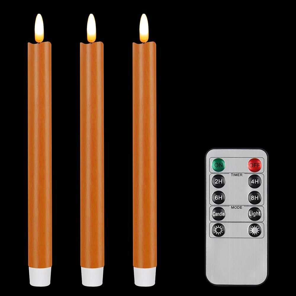 CVHOMEDECO. Real Wax Flameless Taper Candles with 10-Key Remote, Battery Operated Led Flickering ... | Amazon (US)