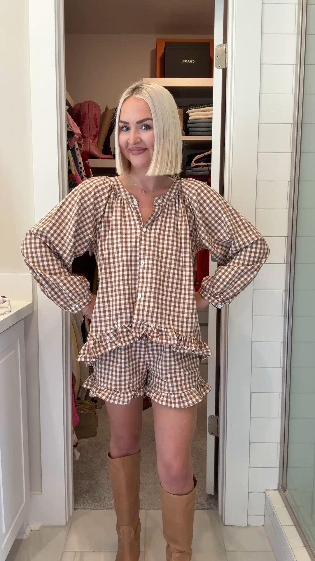 Amazon gingham print two piece set (size small) / banana boots (size 7.5 - size up half) 

#LTKPetite #LTKFindsUnder50 #LTKHoliday