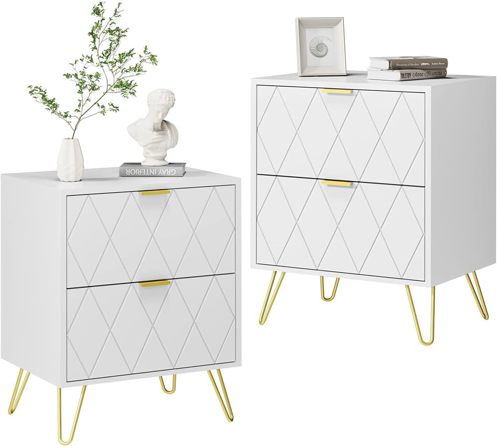 Anbuy White Nightstand Set of 2, End Side Table Double, Bedside Table with 2 Drawers, Dual Night ... | Amazon (US)