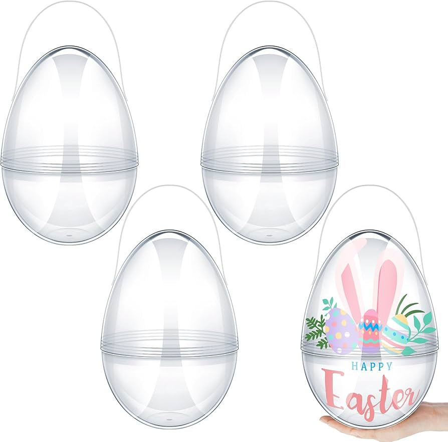 Funtery 4 Pcs Giant Easter Egg 10 Inch Jumbo Plastic Eggs with Handles, Clear Large Containers Ov... | Amazon (US)