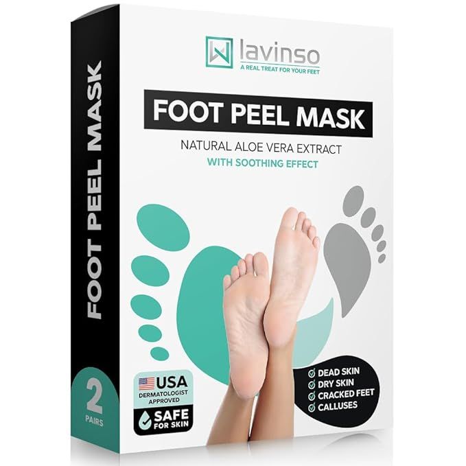 Lavinso Foot Peel Mask for Dry Cracked Feet – 2 Pack Dead Skin Remover Foot Mask for Cracked Fe... | Amazon (US)