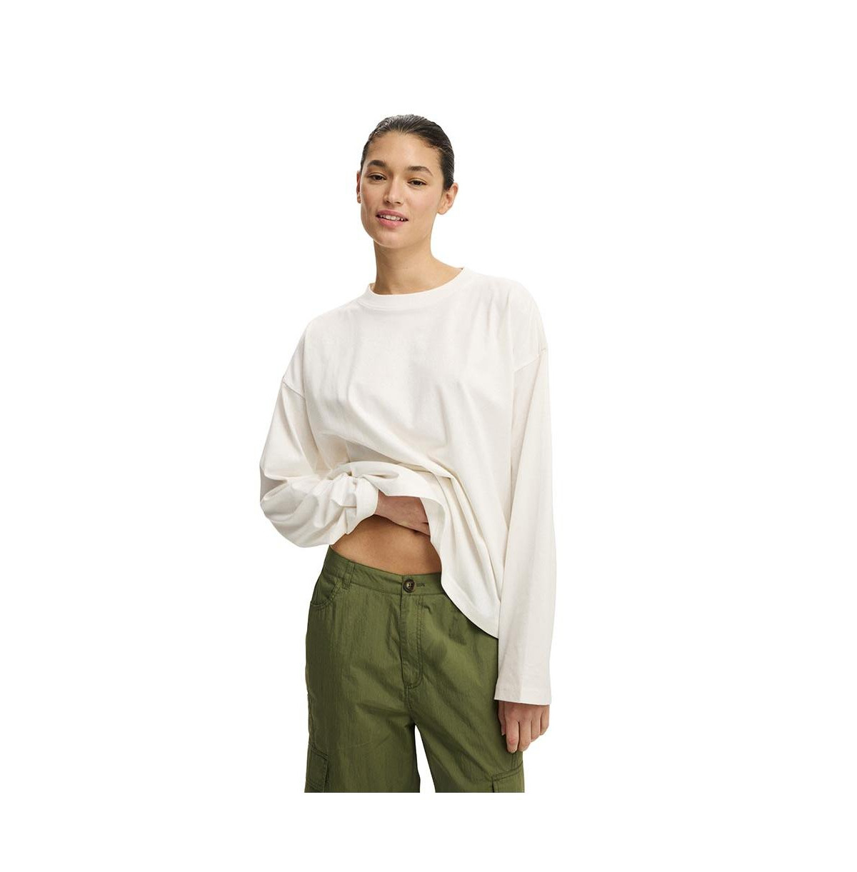 Cotton On Women's Boxy Long Sleeve Top - Vintage white | Macy's