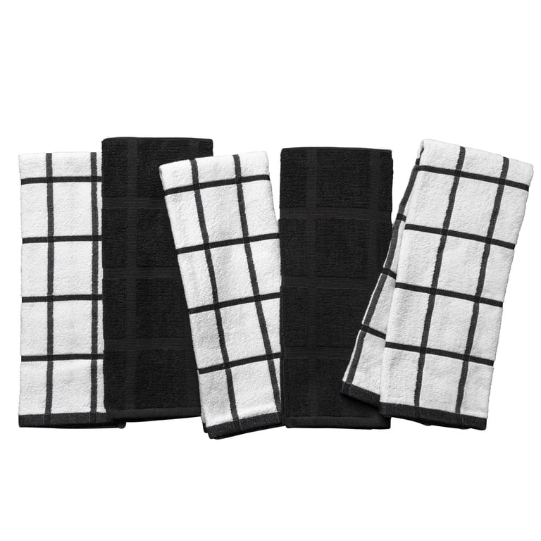 Thyme & Table Kitchen Towels, Black & White Windowpane, 5 Pack Set | Walmart (US)