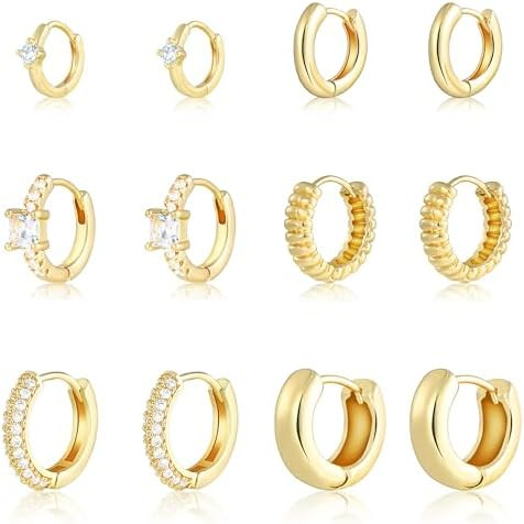 Wgoud Small Gold Hoop Earrings Set for Women, 6 Pairs 14K Gold Plated Hypoallergenic Lightweight ... | Amazon (US)