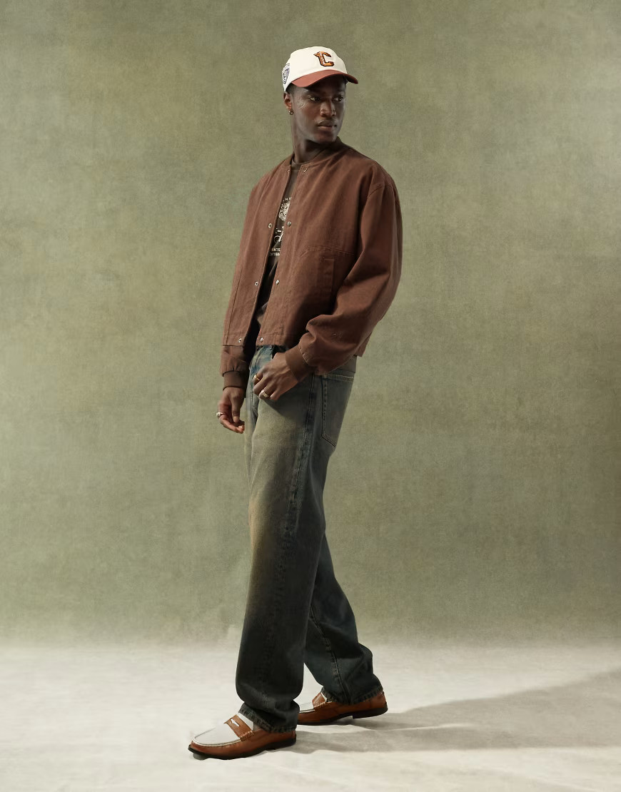 ASOS DESIGN oversized cropped bomber jacket in brown | ASOS (Global)